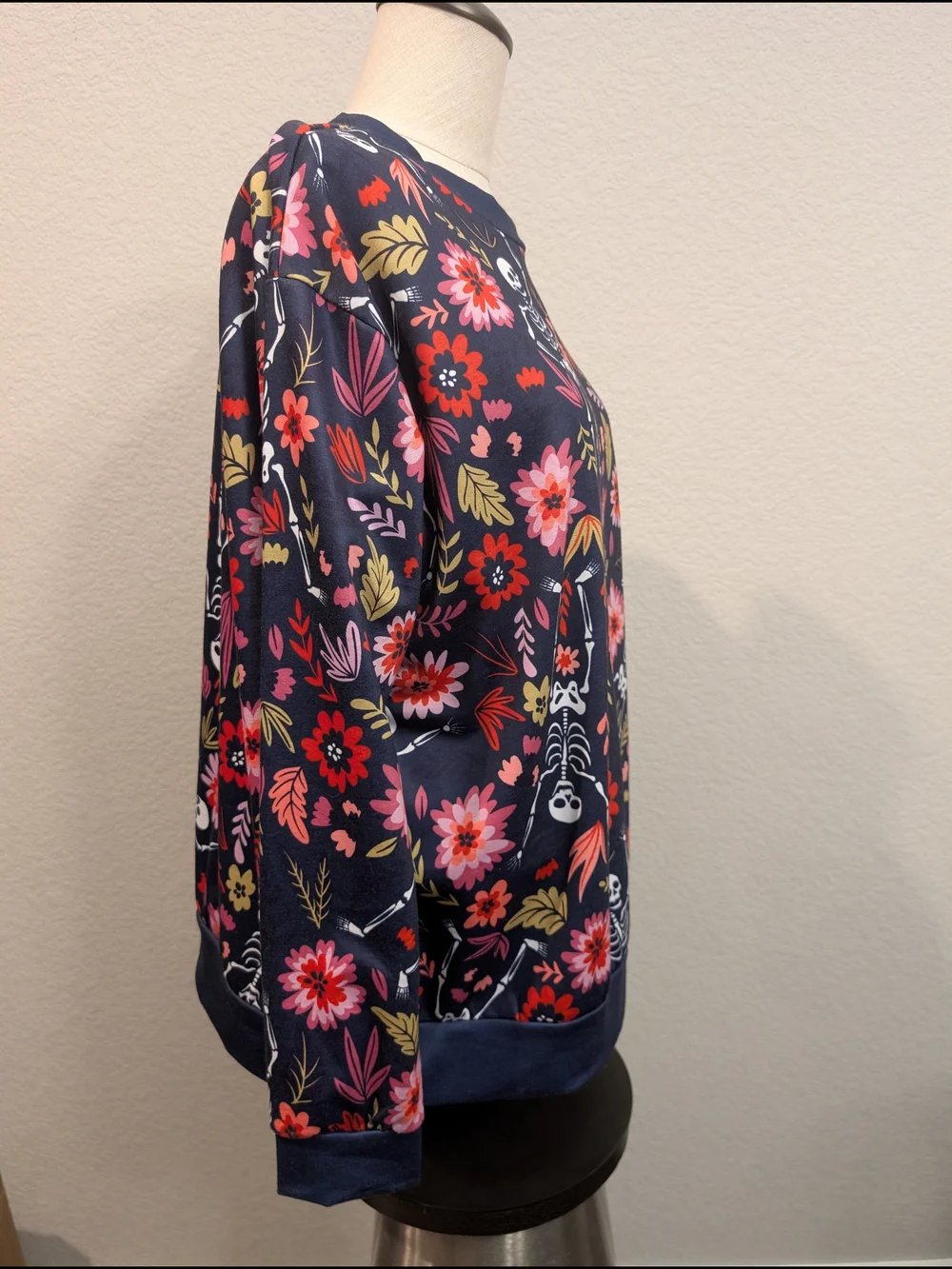 Floral Skeleton Print Navy Sweatshirt - Picture 3 of 5